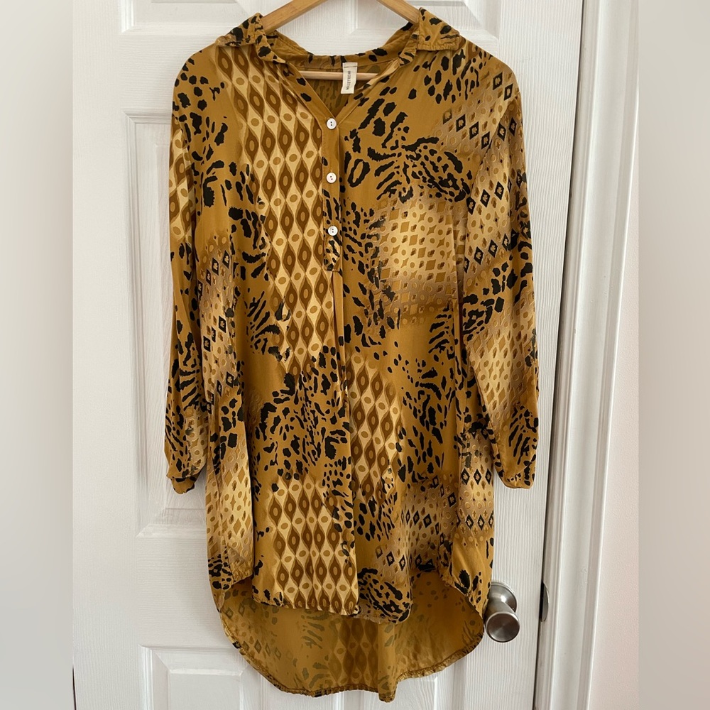 Italian Made Leopard Print Tunic Blouse 100% Viscose Oversized Boho
